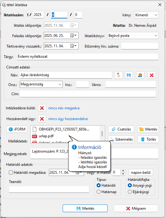 Az igazolások az iktatás mellett